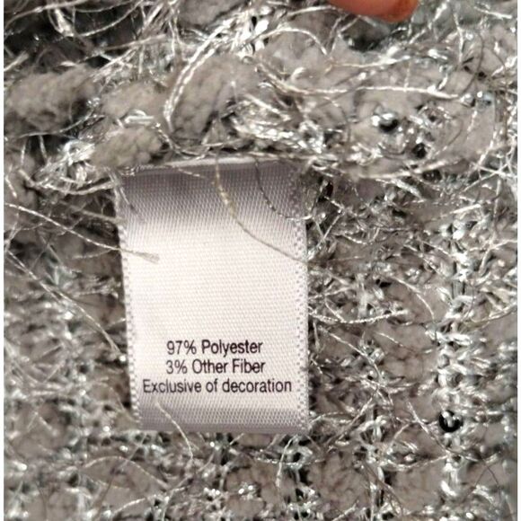 JENNIFER LOPEZ grey silver glitter furry size XSmall Sweater tie silk back - Picture 7 of 10
